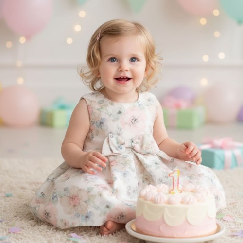 Rochie elegantă iDO bebeluși din satin floral cu tull, 4.B115PV25VE